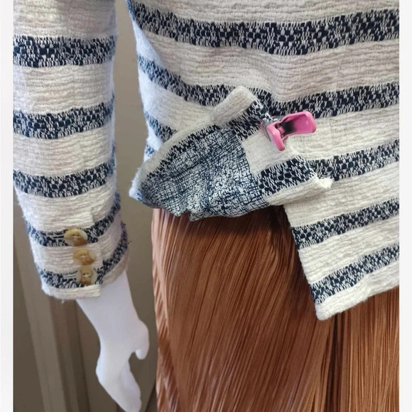 Lucky Brand Blaine Navy  White Striped Lined Blazer Size Medium - Picture 6 of 12